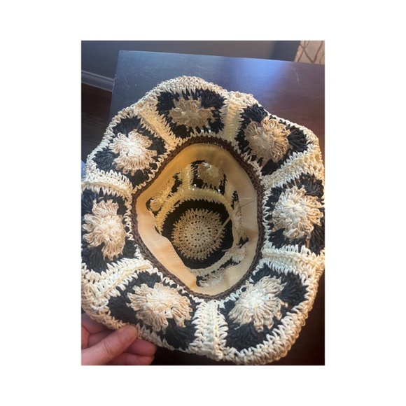 Crocheted Straw Hat 1970s floppy flower child Boho Hippie - Picture 5 of 5